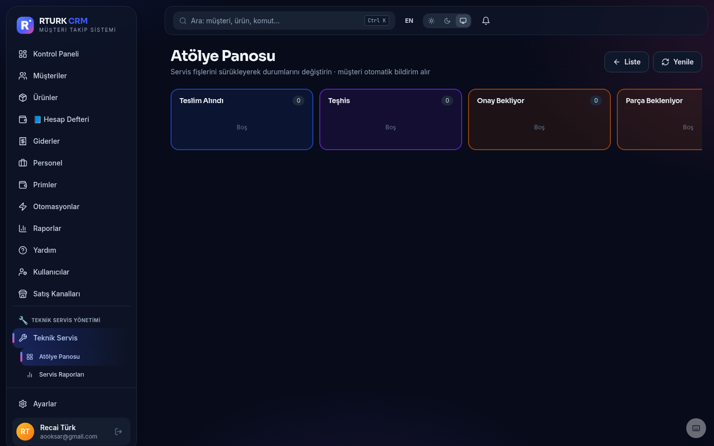 Teknik servis kanban panosu
