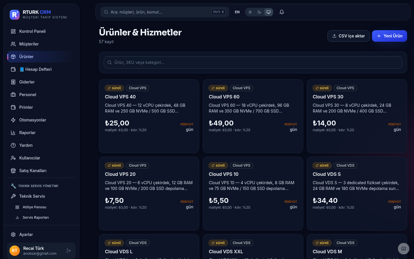 Ürünler ve stok