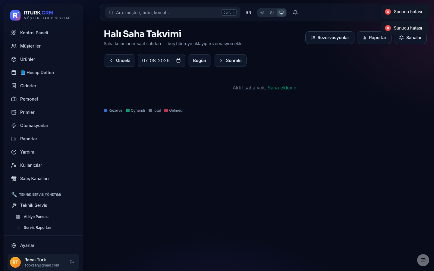 Halı saha rezervasyon takvimi