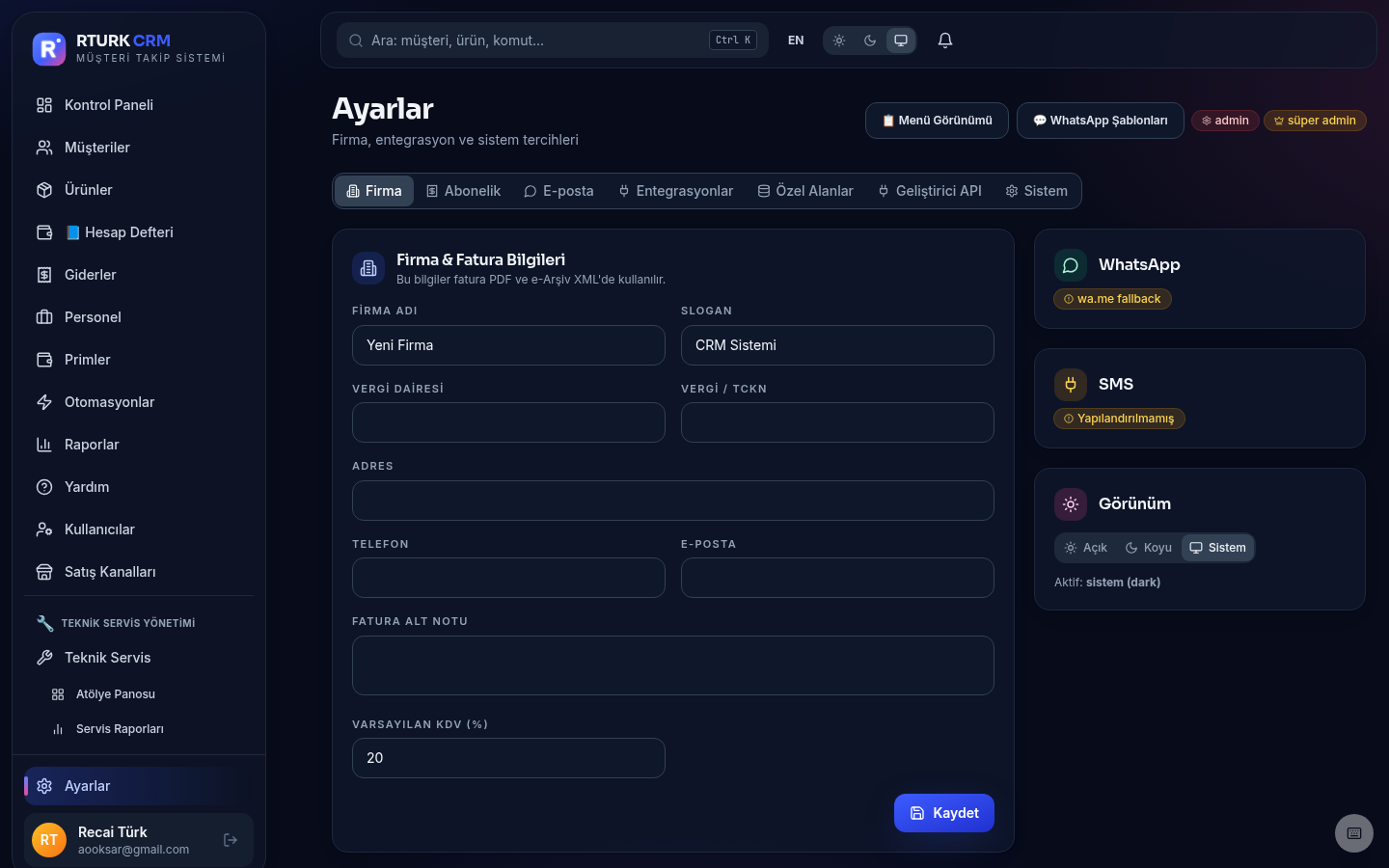 Ayarlar ve modüller