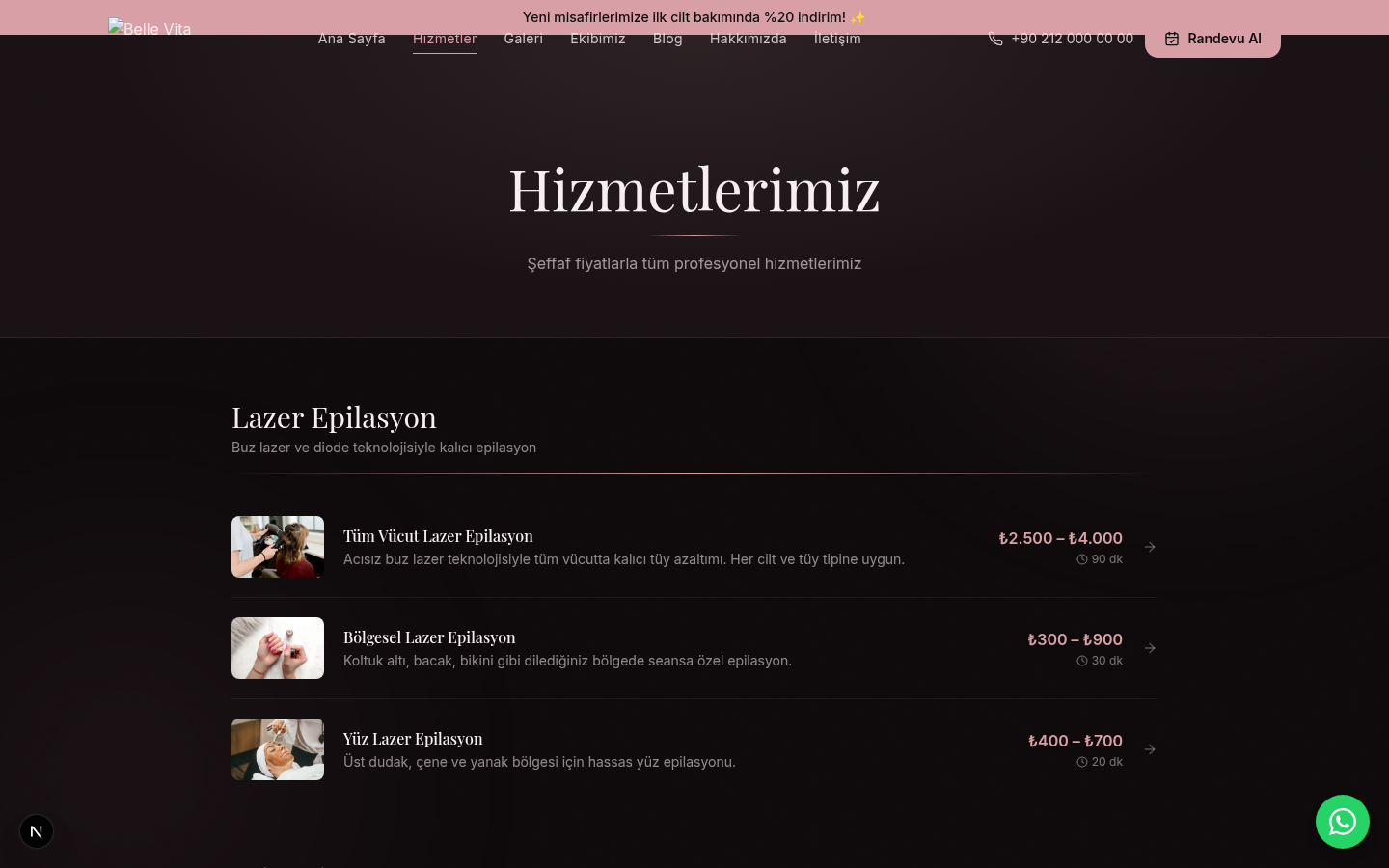 Hizmetlerimiz ve Fiyat Listesi