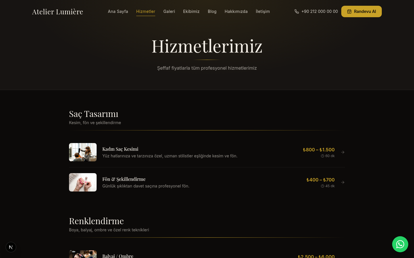 Hizmetlerimiz ve Fiyat Listesi